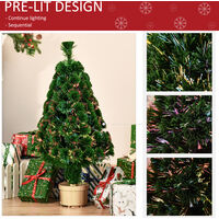 HOMCOM Mini Pre-Lit Artificial Fibre Optic Christmas Tree w/ Pot Base Xmas 3ft