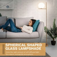 HOMCOM Modern Floor Lamp Metal Frame Sphere Reading Light w/ Pedal Switch Gold