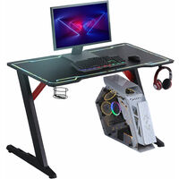 HOMCOM 1.2m Computer Gaming Desk LED Light w/ Cup Holder Headphone Hook E-Sport