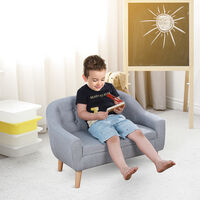 HOMCOM 2 Seater Toddler Chair Kids Mini Sofa Children Armchair Seating Chair Bedroom Playroom Furniture Wood Frame Grey