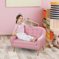 HOMCOM 2 Seater Toddler Chair Kids Mini Sofa Children Armchair Seating Chair Bedroom Playroom Furniture Wood Frame Pink