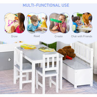 HOMCOM 4-Piece Set Kids Wood Table Chair Bench w/ Storage Function for 3 Years+