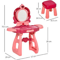 HOMCOM 36 Pcs Kids Vanity Dressing Table With Stool Lights Music Wine Red+Pink