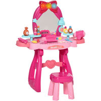 HOMCOM 36 Pcs Kids Vanity Dressing Table w/ Stool Lights Music Bright Red+Pink