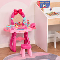 HOMCOM 36 Pcs Kids Vanity Dressing Table w/ Stool Lights Music Bright Red+Pink