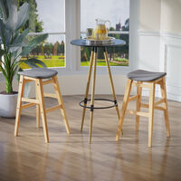 HOMCOM Wooden Bar Stool Linen Covered Cushion Wood Legs w/ Curved Seat, Natural