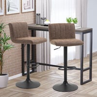 HOMCOM Barstools Set of 2 Adjustable Height Swivel Gas Lift PU Leather Counter Bar Chairs with Footrest, Brown