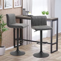 HOMCOM Barstools Set of 2 Adjustable Height Bar Chairs with Footrest, Grey