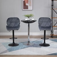 HOMCOM Bar Stool Set of 2 Fabric Adjustable Height Counter Chairs Dark Grey