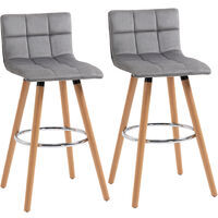 HOMCOM Bar stool Set of 2 Armless Upholstered Counter Height Bar Chairs with Wood Legs & Footrest, Grey
