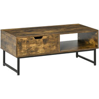 HOMCOM Coffee Table Wood Finish Metal Frame Sofa Table with Drawer & Shelf Brown