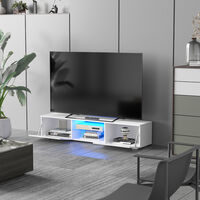 HOMCOM TV Stand Cabinet with High Gloss Front Door, LED RGB Lights and Remote Control for TVs up to 55", Media TV Console Table with Storage Cupboard, White