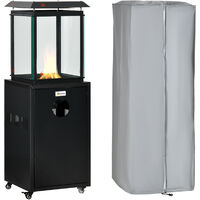 Outsunny 8KW Patio Gas Heater Propane Heater w/ Regulator Hose and Cover, Black