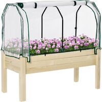 Outsunny Raised Garden Bed w/ PE Cover Patio Elevated Wood Planter Box Natural