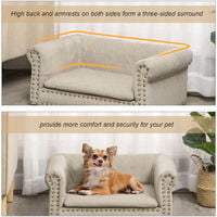 PawHut Pet Sofa Small Dog Bed Removable Soft Cushion for Puppy Kitten, Khaki