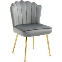 HOMCOM Velvet-Feel Shell Luxe Accent Chair Home Bedroom Lounge Metal Legs Grey