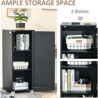 HOMCOM Modern 2-Tier Cabinet Storage Organizer with Louvred Metal Door Black