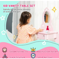 HOMCOM Kids Dressing Table & Stool Set | Vanity Make Up Desk Chair w/ Mirror