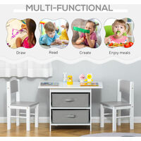HOMCOM 3 Pcs Kids Table & Chairs Set Toddler Furniture w/ Storage Drawers White