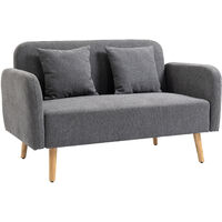HOMCOM 2-Seat Loveseat Sofa Chenille Fabric Upholstered Couch Wood Legs, Grey