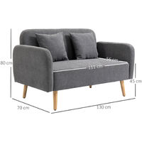 HOMCOM 2-Seater Sofa Loveseat Compact Home Furniture Seat w/ Wood Legs Grey