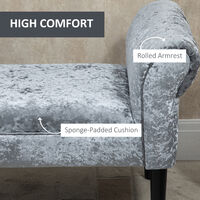 HOMCOM Crushed Velvet-Feel Home End Bench Chaise Chair Seat w/ Armrests Grey