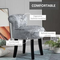 HOMCOM Dressing Table Stool Vanity Seat w/ Rubber Wood Legs - Grey