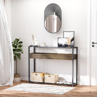 HOMCOM Industrial-Style Console Table End Side Platform w/ Glass Shelf Top
