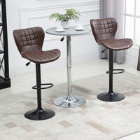 HOMCOM Bar Stools Set of 2 Adjustable Height Swivel Bar Chairs in PU Leather with Backrest & Footrest, Brown