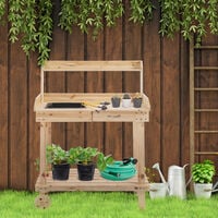 Outsunny Wooden Potting Bench Work Table w/ Wheels Sink Drawer Garden Outdoor Flowering