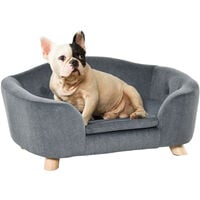 PawHut Pet Sofa Dog Couch, Short Plush, for Small Dog, 70 x 47 x 30 cm, Grey