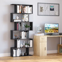HOMCOM S Shape Wooden 6-tier Bookshelf Open Concept Bookcase Storage Display Unit for Home Office Living Room, Black