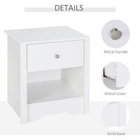HOMCOM Wooden Bedside Table Storage cabinet - White