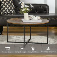 HOMCOM Coffee Table Industrial Round Side Table w/ Metal Frame for Living Room