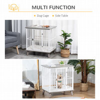 PawHut Dog Crate Pet Kennel Cage End Table w/ Cushion for Small Dog Grey
