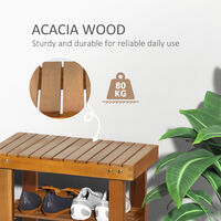 HOMCOM 3-tier Shoe Rack Bench Acacia Wood Shoe Storage Organizer Teak