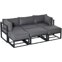 Outsunny 6 PC Garden Daybed Aluminum Sectional Sofa Set Coffee Table Footstool