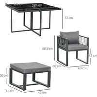 Outsunny 8 Seater Aluminium Garden Dining Cube Set w/ 4 Chairs 4 Footstools