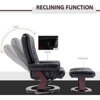 HOMCOM Swivel Manual Recliner and Ottoman Set PU Leather Lounge Chair Black