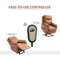 HOMCOM Power Lift Chair Electric Riser Recliner for Elderly, Faux Leather Sofa Lounge Armchair with Remote Control and Side Pocket, Brown