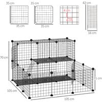 PawHut Pet Playpen DIY Small Animal Cage Fence Two-Story Crate Kennel - Black