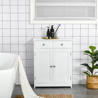 kleankin Bathroom Floor Storage Cabinet w/ 2 Drawers Door Cupboard White