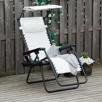 Outsunny Zero Gravity Chair Adjustable Patio Lounge w/ Cup Holder & Canopy White