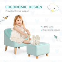 HOMCOM Toddler Chair, 2pcs Kids Sofa Set, Sofa & Ottoman for Bedroom, Playroom, Boys and Girls, 3-5 years old, Blue
