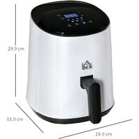 HOMCOM Air Fryer 1300W 2.5L with Digital Display Timer for Low Fat Cooking White