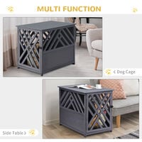 PawHut Two-In-One Wooden Dog Cage, Side Table w/ Lockable Door - Grey