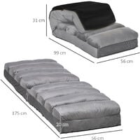 HOMCOM Lounge Sofa Bed Adjustable Floor Sleeper Chair Seat Chaises, Dark Grey