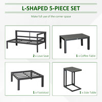 Outsunny 5-Piece Corner Garden Furniture Set w/ 2 Tables, Grey Aluminium Frame