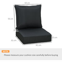 Outsunny Outdoor Seat and Back Cushion Set, Deep Seating Chair Cushion, Black