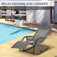 Outsunny Breathable Mesh Rocking Chair Outdoor Recliner w/ Headrest Dark Grey
